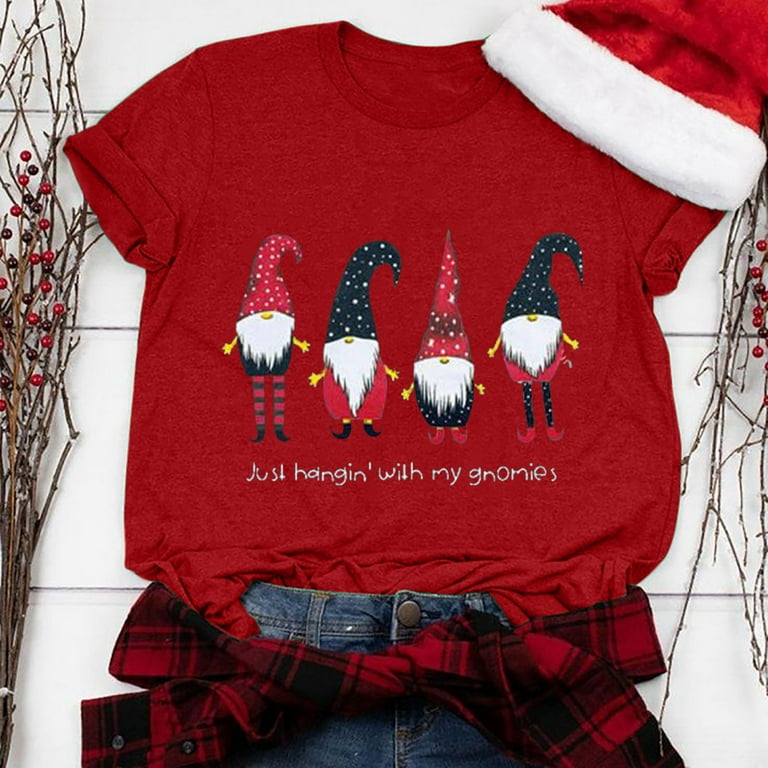 Gnomes For Christmas Tree Gnomie Red Plaid Leopard T-Shirt Gnomes For Christmas Tree Gnomie Red Plaid Leopard T-Shirt