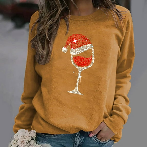 jsaierl Christmas Sweatshirts for Women Cute, Womens Casual Loose Sweatshirt Christmas Red Glass Long Sleeve Shirts Loose Soft Pullover Shirts