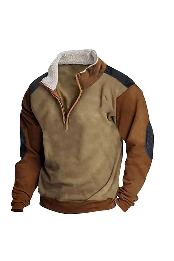 1/4 Snap Button Henley Shirt for Young Men Retro Western Pullovers Stand Collar Long Sleeve Patchwork Pullover Sweatshirts Men's Vintage Y2K Tops