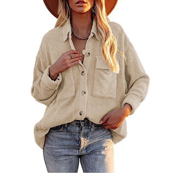 jsaierl Corduroy Shirt Women Long Sleeve Blouse V-Neck Button Top Winter Long Sleeve Shirt Long Sleeve Short Jacket