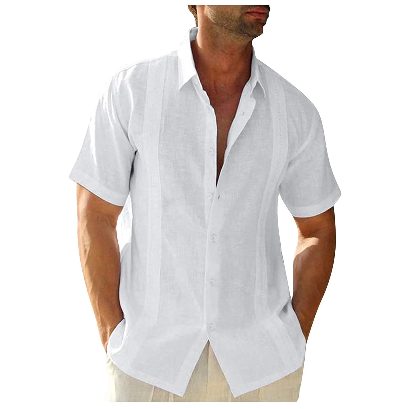 Baseball Men's Shirts Casual Cuban Guayabera Shirt Button Down Short Sleeve  Beach Hawaiian Tee Tops