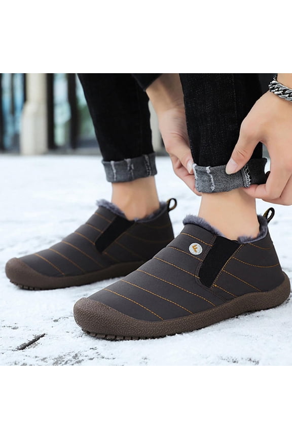 Couples Comfortable Casual Shoes Women's Men Winter Water-resistant Flat Fleece Lined Boots