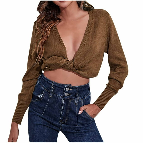 jsaierl Crop Cardigan Sweaters for Women Wrap Long Sleeve Sweater Front Crochet Autumn and Winter Outwear Jacket Coat Top Sweater Cardigan for Teen Girls