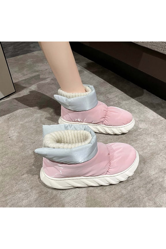 Down Cloth Snow Boots Women's Winter High Top Cotton Shoes Wool Seam Color Contrast Integrated Plush Thickened Thermal Short Boots