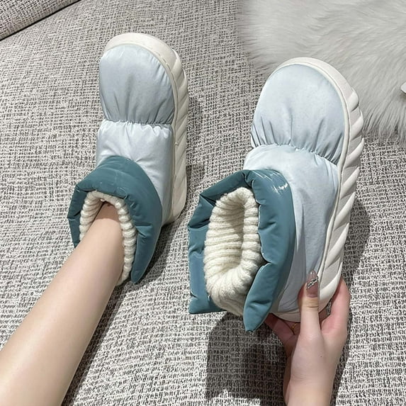 jsaierl Down Cloth Snow Boots Women's Winter High Top Cotton Shoes Wool Seam Color Contrast Integrated Plush Thickened Thermal Short Boots