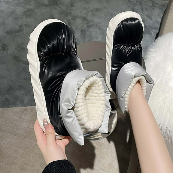 jsaierl Down Cloth Snow Boots Women's Winter High Top Cotton Shoes Wool Seam Color Contrast Integrated Plush Thickened Thermal Short Boots