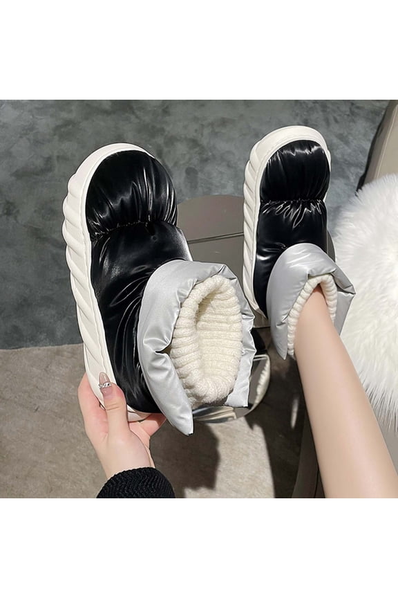 Down Cloth Snow Boots Women's Winter High Top Cotton Shoes Wool Seam Color Contrast Integrated Plush Thickened Thermal Short Boots