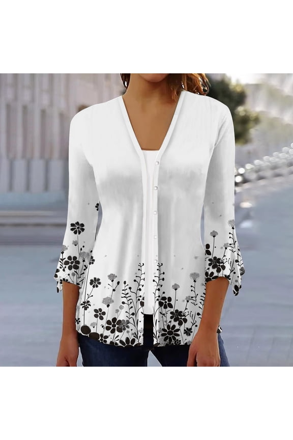Duster Cardigans for Women 3/4 Sleeve Open Front Elegant Cardigan Jacket Coat Womens 3/4 Sleeve Tops Funny Print Fall Cardigans for Women