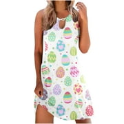 jsaierl Easter Dress for Women Bunny Egg Graphic Summer Dresses Plus Size Sleeveless Midi Dress Boho Tank Dresses Happy Easter Gift for Women