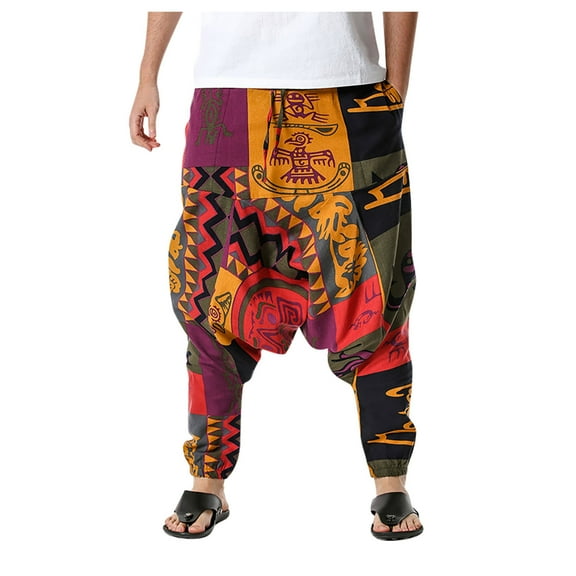 jsaierl Fashion Mens Harem Pants Plus Size Loose Fit Pants Linen Elastic Waist Drawstring Trousers Baggy Hippie Pants Athletic Workout Pants for Men