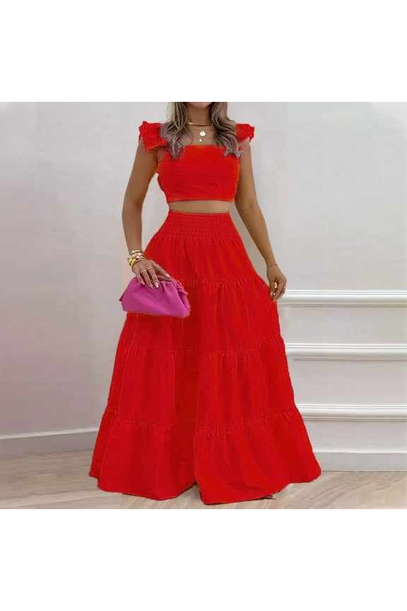 Fashion Women Summer Froral Print Casual Short SLeeve Top+ Skirt Set for Women 2025