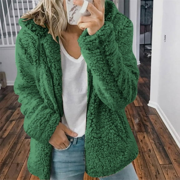 jsaierl Fashion Womens Warm Faux Coat Jacket Winter Zipper Solid Long Sleeve Outerwear