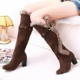 thumbnail image 1 of jsaierl Faux Suede Knee High Cowboy Boots for Women Fashion Furry Warm Tall Boot Snow Winter Western Cowgirl Boots Wide Calf Round Toe High Chunky Heel Booties, 1 of 5