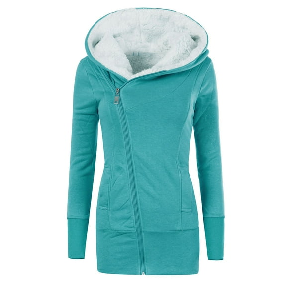 jsaierl Fleece Jacket Women Long Sleeve Slim Fit Sherpa Lined Jackets Hoodies Solid Color Winter Outwear Coat with Pockets