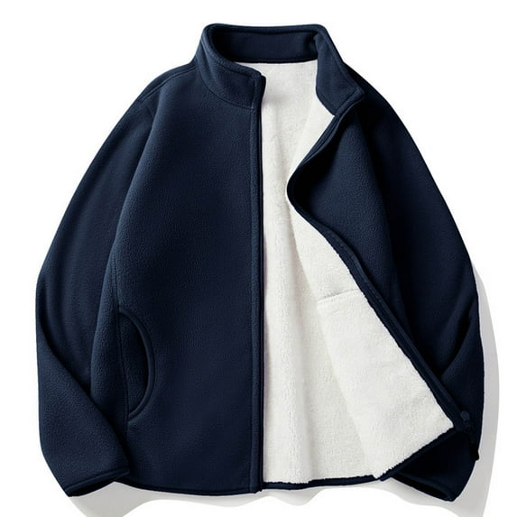 jsaierl Fleece Jacket for Men Zip Up Stand Collar Sherpa Outwear Long Sleeve Cozy Fall and Winter Sweater Jacket with Pockets