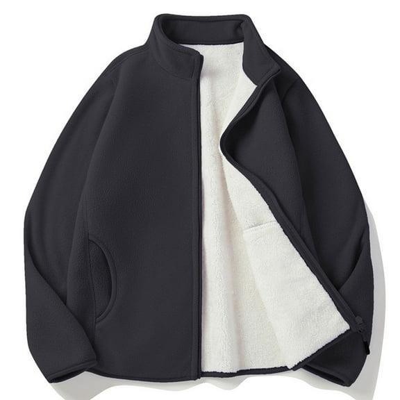 jsaierl Fleece Jacket for Men Zip Up Stand Collar Sherpa Outwear Long Sleeve Cozy Fall and Winter Sweater Jacket with Pockets