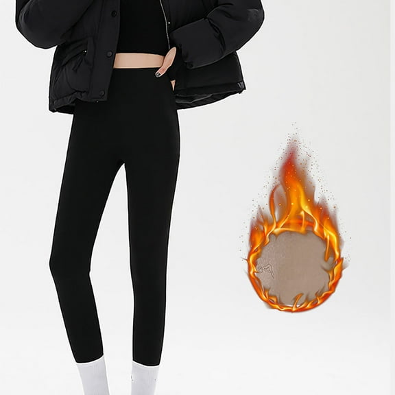 jsaierl Fleece Lined Leggings for Women Thermal Warm Thick Tights Cotton Tummy Control Legging Petite Slim Workout Leggings
