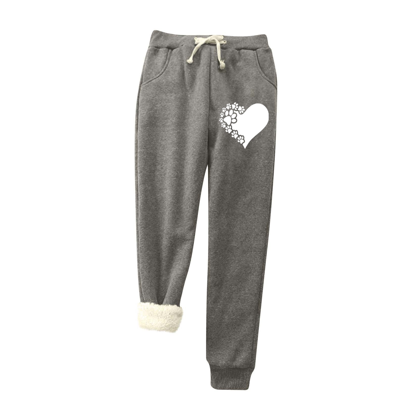 jsaierl Fleece Lined Sweatpants Women Petite Thick Warm Pants Cotton Super Comfy Trousers Drawstring Active Athletic Joggers Sweatpants with Pockets