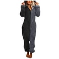 thumbnail image 1 of jsaierl Fleece Pajamas for Women Winter Warm Sherpa Romper Non-footed Onesie Loungewear Christmas Pajamas, 1 of 6