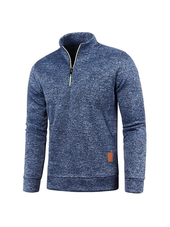 Fleece Sweatshirt for Men Stand Collar Quarter Zip Pullover Top Long Sleeve Solid Cozy Sweater Shirt
