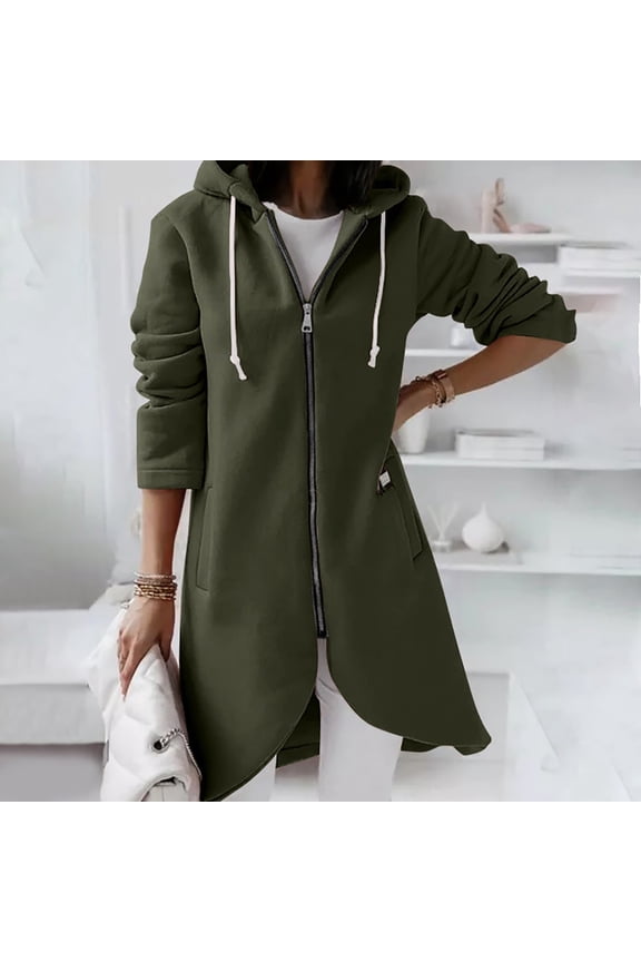 Fleece Zip up Hoodie Plus Size Curved Hem Sweatshirt Women Long Sleeve Solid Drawstring Hooded Jacket