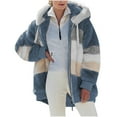 thumbnail image 1 of jsaierl Fluffy Fleece Winter Coats for Womens Color Block Long Sleeve Stripe Faux Fur Jackets Zip Up Hooded Outwear Coats, 1 of 4