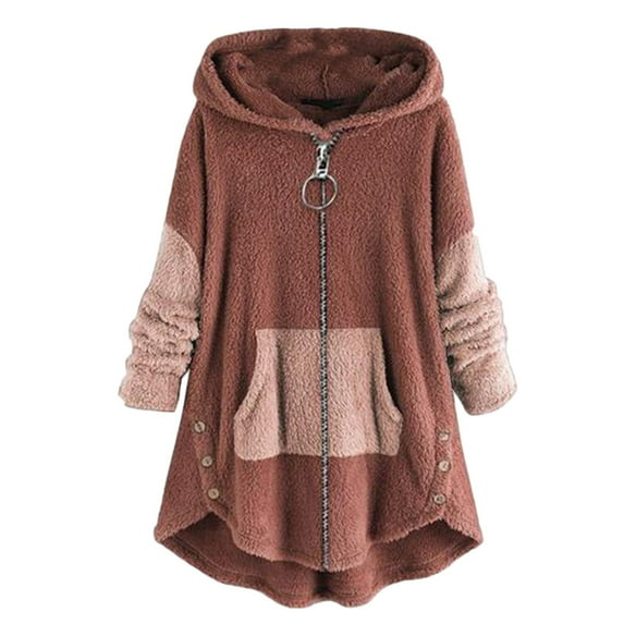 jsaierl Fuzzy Fleece Jacket Women full zip with Hoodie Sherpa Hooded Pullover Sweatshirt Oversized Sweaters with Pocket