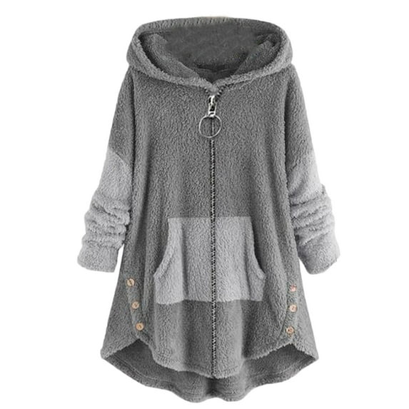 jsaierl Fuzzy Fleece Jacket Women full zip with Hoodie Sherpa Hooded Pullover Sweatshirt Oversized Sweaters with Pocket
