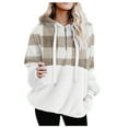 thumbnail image 1 of jsaierl Fuzzy Hoodies for Women Sherpa Striped Hooded Sweatshirt Fleece Color Block Long Sleeve Quarter Zip Pullover Plush Winter Warm Top with Pocket, 1 of 4