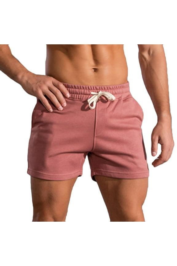 Gym Shorts for Men Solid Cotton Three-Inch Pants Sports Elastic Mid-waist Lace-up Shorts