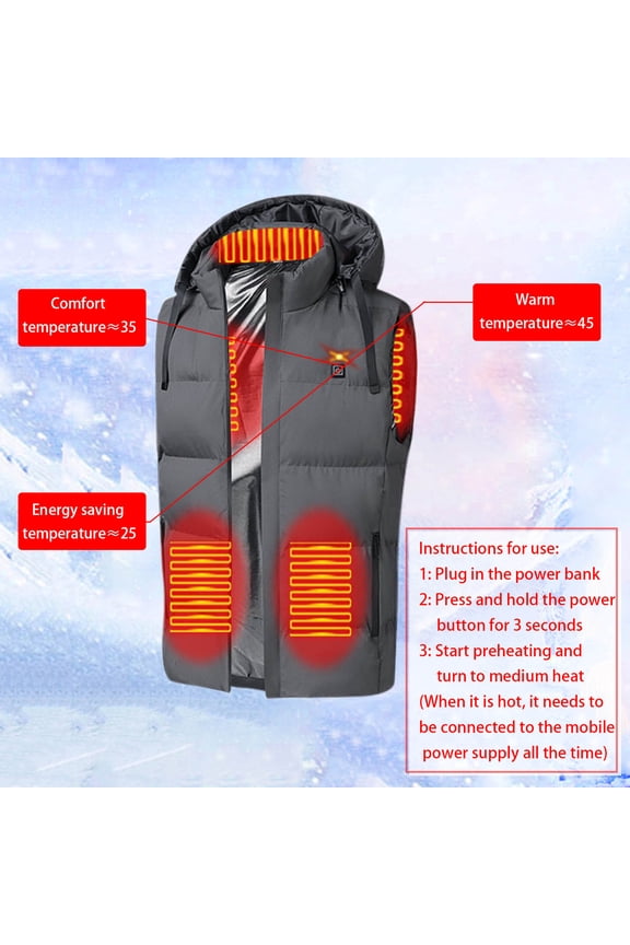 Heated Vests Men Women Waterproof Outdoor Hiking Outerwear 7 Heating Area with USB Port Heated Jacket Hunting Body Warmer Hooded Heated Clothing