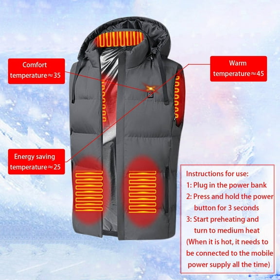 jsaierl Heated Vests Men Women Waterproof Outdoor Travel Outerwear Rechargeable Electric Heated Jacket Hunting Thermal Hooded Heated Coat
