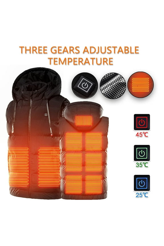 Heated Vests Women Men Plus Size Outdoor Hiking Outerwear 9 Heating Area with USB Port Heated Jacket Skiing Warm Hooded Heated Coat