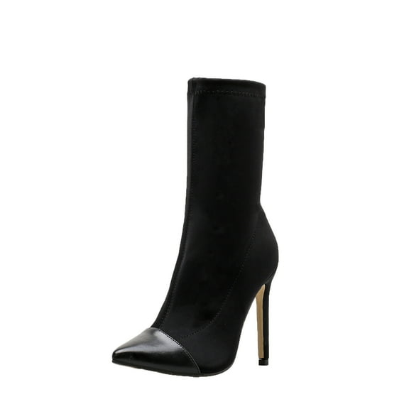 jsaierl High Heel Boots for Women, Women's Stiletto Colorblock High Heel Ankle Boots Slip-on Pointed Toe Stretch Boot