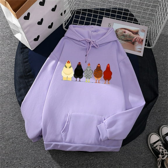 jsaierl Hooded Sweatshirt for Women Chicken Graphic Hoodie Top Long Sleeve Lightweight Loose Pullover Sweatshirt with Pocket