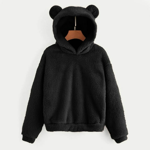 jsaierl Hoodies for Women 2023 Long Sleeve Cute Bear Ears Sweatshirts Pullover Fall Winter Trendy Plus Velvet Plus Size Tops