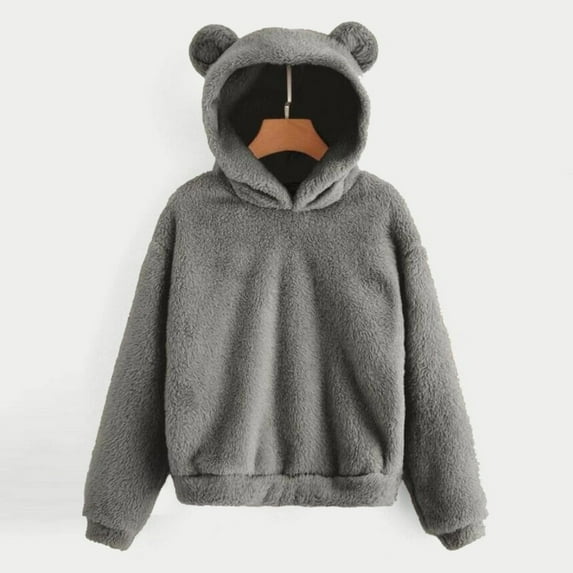 jsaierl Hoodies for Women 2025 Long Sleeve Cute Bear Ears Sweatshirts Pullover Fall Winter Trendy Plus Velvet Plus Size Tops