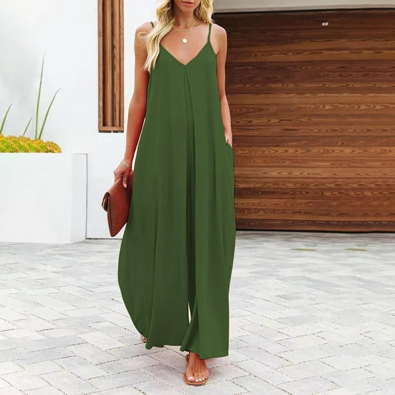 jsaierl Jumpsuits for Women Casual, Womens Fashion Summer Solid Casual Camis Sleeveless Suspender Jumpsuit