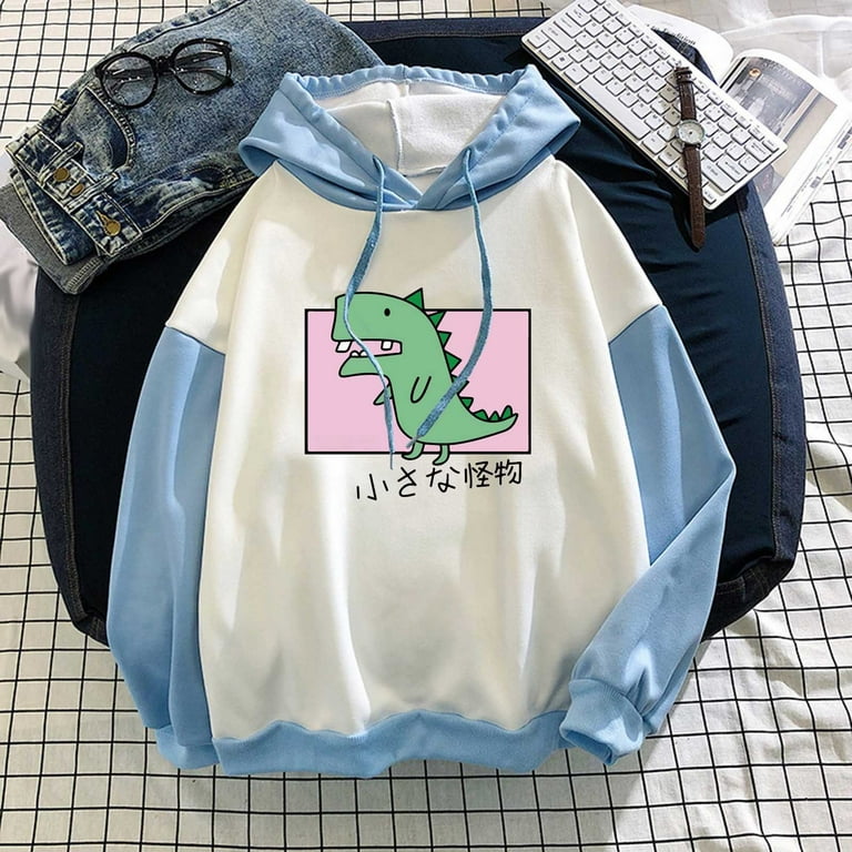 jsaierl Kawaii Dinosaur Hoodies for Teen Girls Color Block