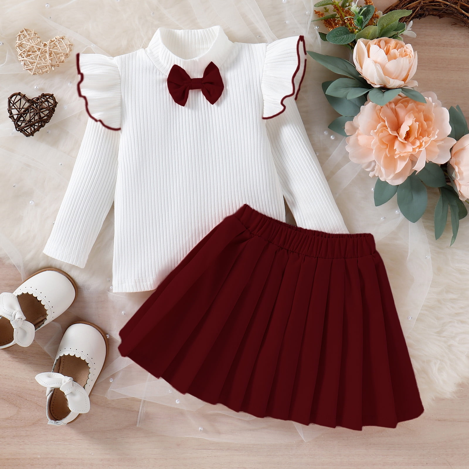 Knitted Baby Girl Outfit Set – Long Sleeve Top & Pants (0–12M)