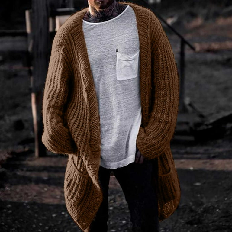 jsaierl Long Cardigan Sweaters for Men Knit Open Front Loose Fit - Main Image
