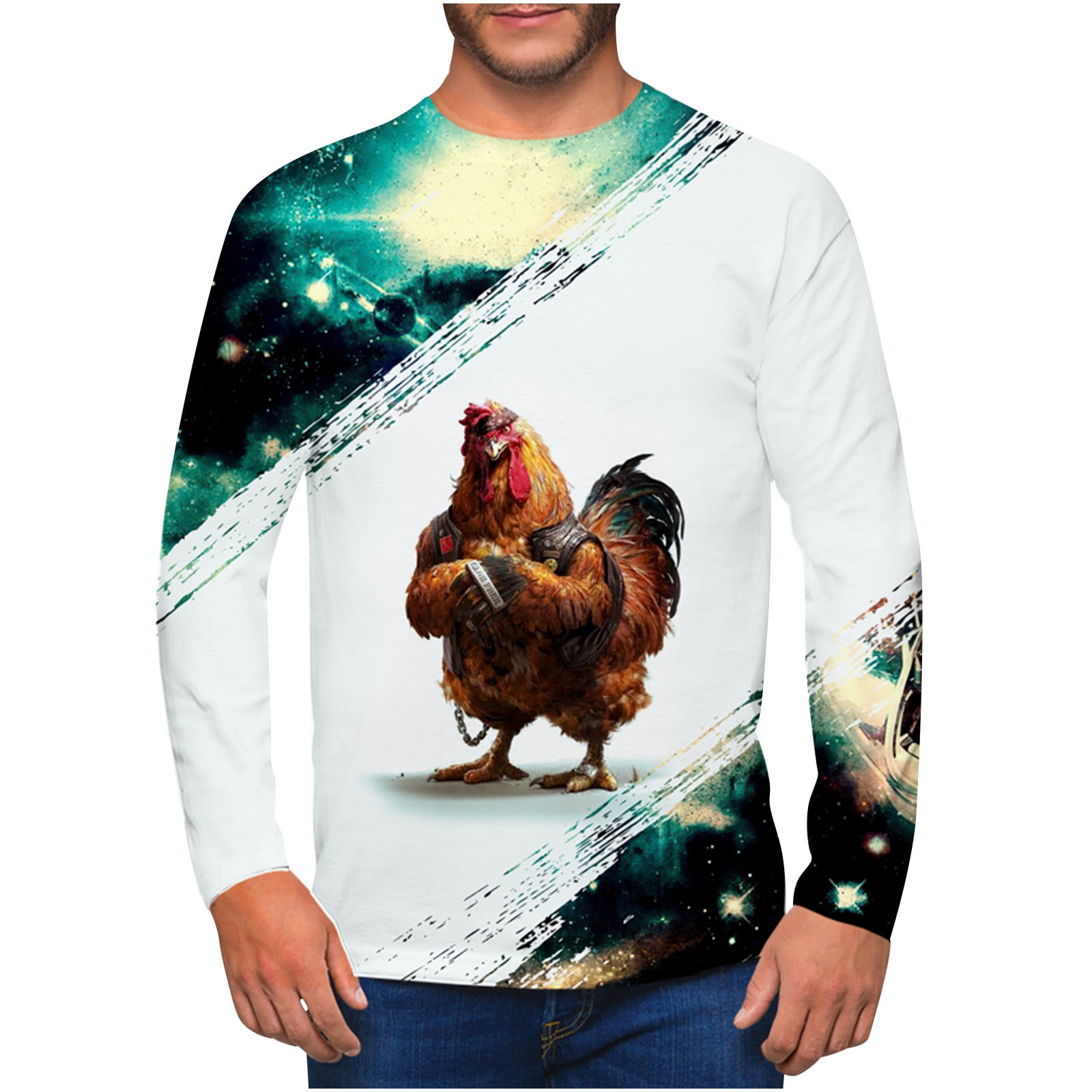 jsaierl Long Sleeve Shirts for Men 3D Chicken Graphic Top Casual