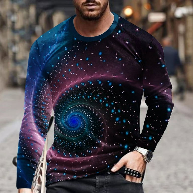 jsaierl Long Sleeve Shirts for Men 3D Optical Illusion Graphic Tee Street  Fashion Crew Neck Tops Novelty Designer T Shirts