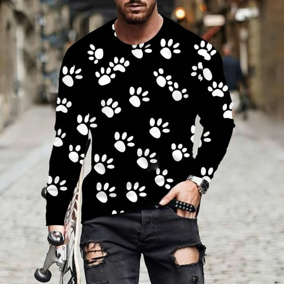 Jsaierl Long Sleeve Shirts for Men 3D Paws Graphic Tee Big & Tall Casual Crew Neck Tops Plus Size Workout T Shirts for Valentine's Day