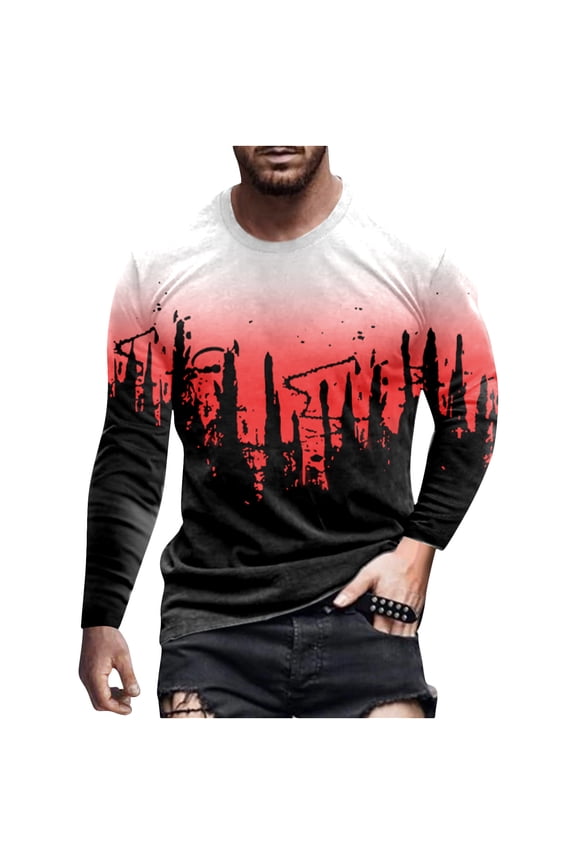 Long Sleeve Tops Mens Hipster Hip Hop Pattern Print T Shirt Novelty Colorful Tie Dye Casual Slim-Fit Pullover Graphic Tees