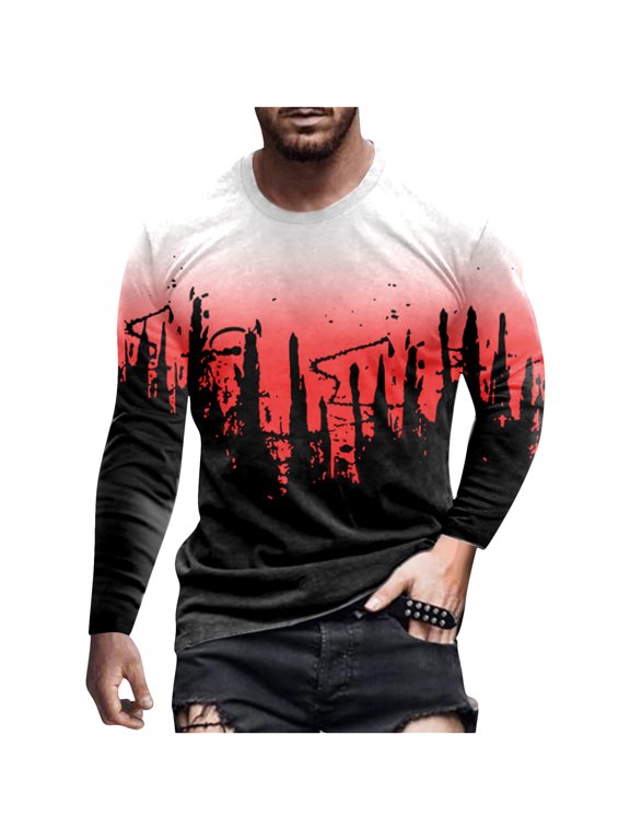 Long Sleeve Tops Mens Hipster Hip Hop Pattern Print T Shirt Novelty Colorful Tie Dye Casual Slim-Fit Pullover Graphic Tees