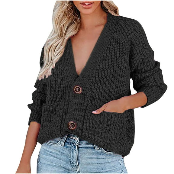 jsaierl Loose Cardigans for Women Sweater Long Sleeve Button Knit Sweater Open Front Lightweight Casual Autumn and Winter Outwear Jacket Coat Top Sweater Cardigan for Teen Girls