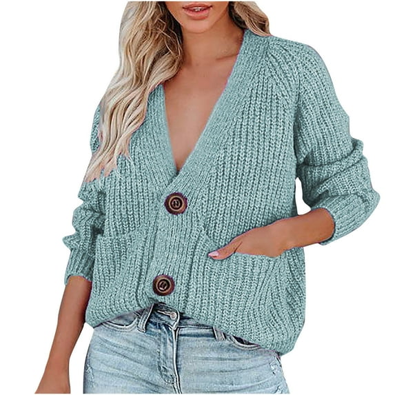 jsaierl Loose Cardigans for Women Sweater Long Sleeve Button Knit Sweater Open Front Lightweight Casual Autumn and Winter Outwear Jacket Coat Top Sweater Cardigan for Teen Girls