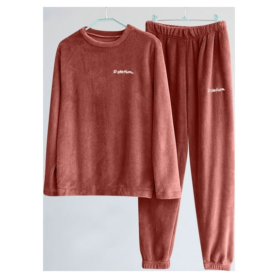 jsaierl Lounge Sets for Women 2 Piece Fleece Crewneck Long Sleeve Top and Pants Sets Warm Plush Loose Home Lounewear Outfit