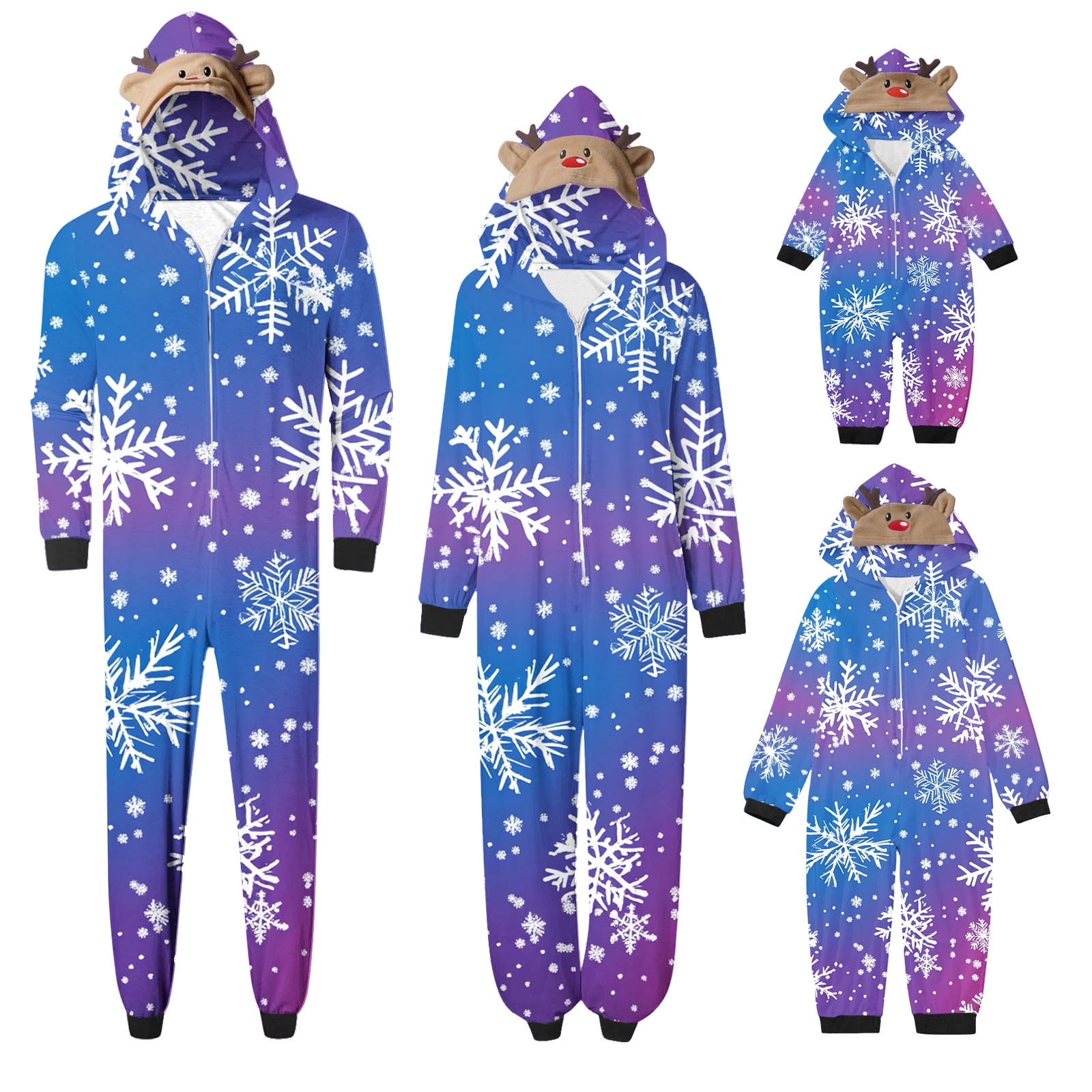 jsaierl Matching Family Christmas Pajamas Set Hoodie Onesies Reindeer Jumpsuit Romper Holiday Pjs One Piece Hooded Sleepwear